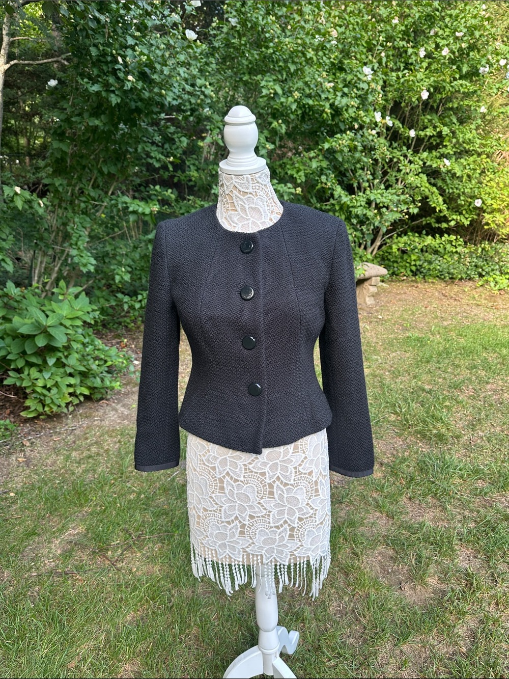 Talbots Black Textured Round-Neck Button Jacket